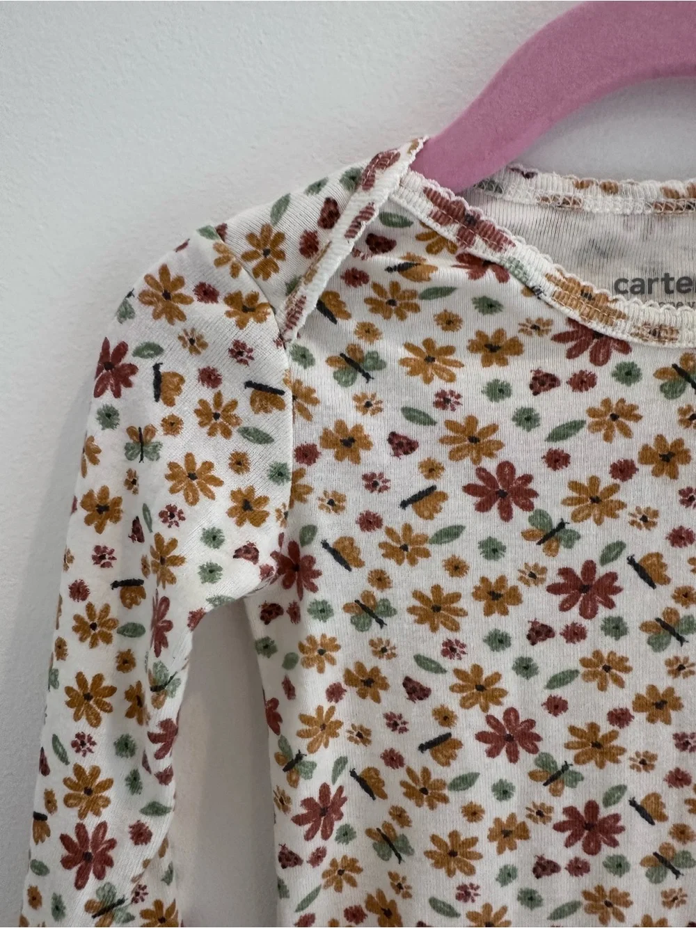 Carter’s Baby Girl Brown Corduroy Pinafore Dress with Floral Long Sleeve Onesie